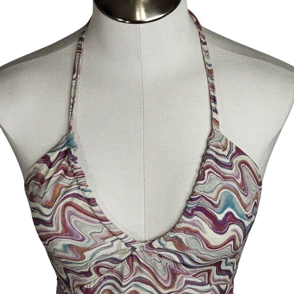 Pull & Bear Marble Print Halter Mini Dress Backless Womens Size Small Multicolor - Picture 2 of 12